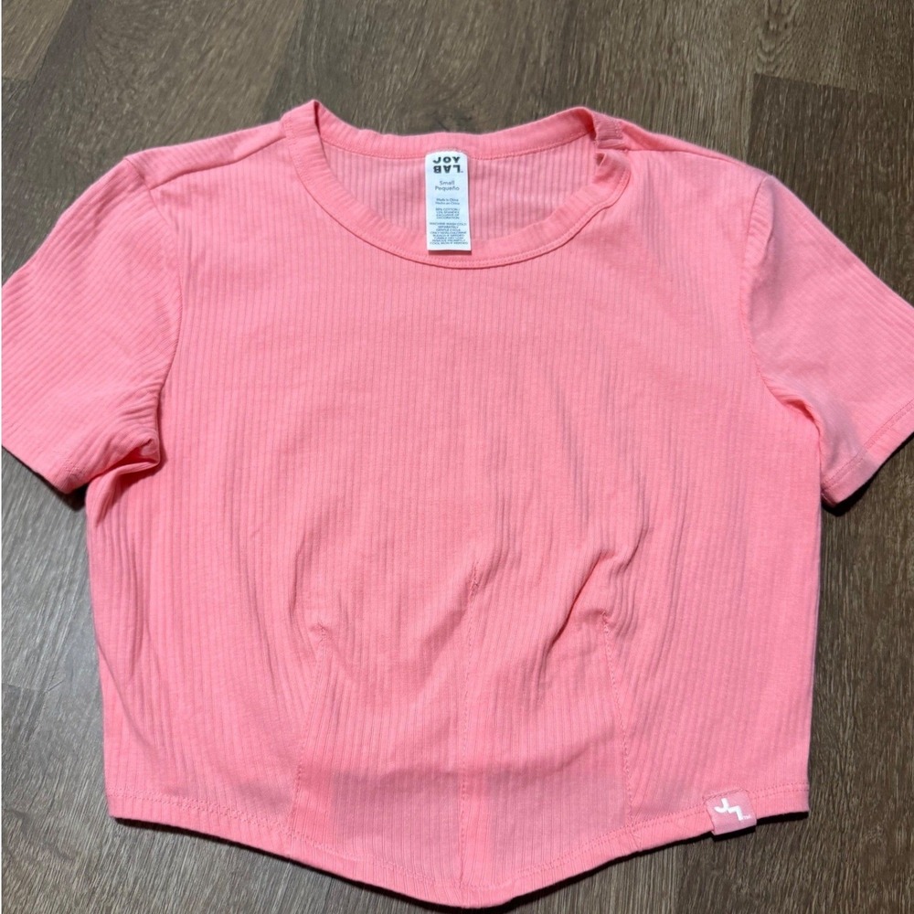 Joy Lab Women's Cropped Tee Pink Thin Ribbed Size Small
